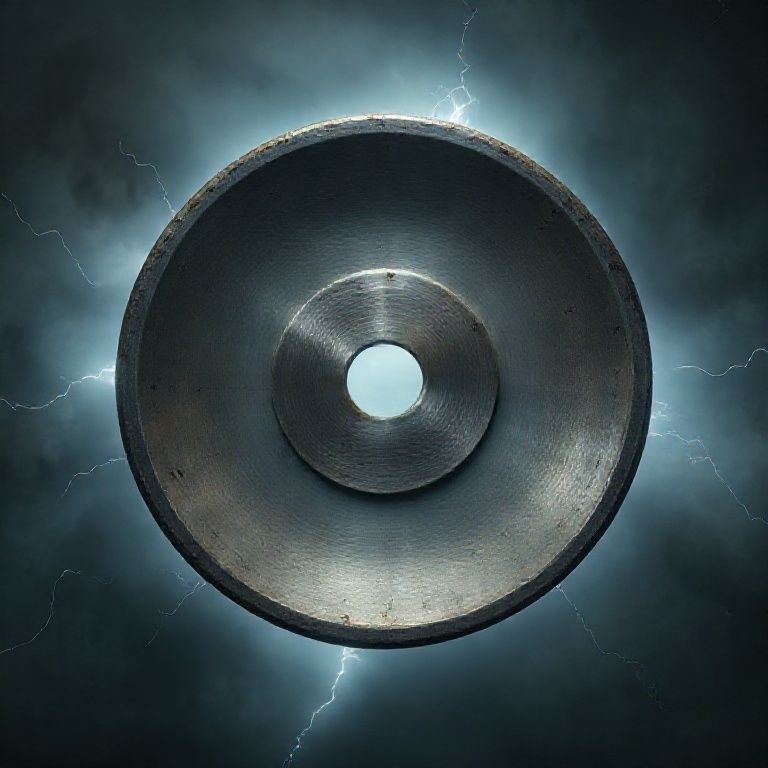 Ring with large disk in exact center of ring with small hole in center of disk.