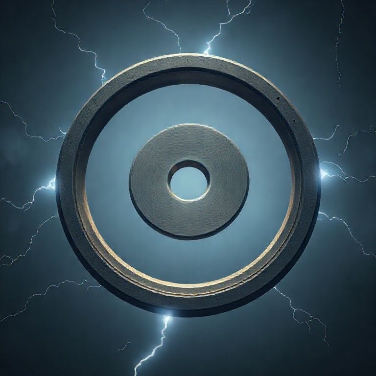 Ring with large disk in exact center of ring with small hole in center of disk.