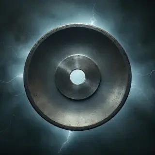 Ring with large disk in exact center of ring with small hole in center of disk.