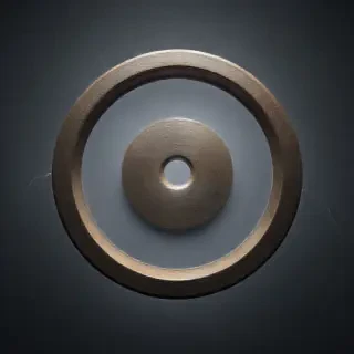 Thick ring with large disk in exact center of ring with small hole in center of disk.