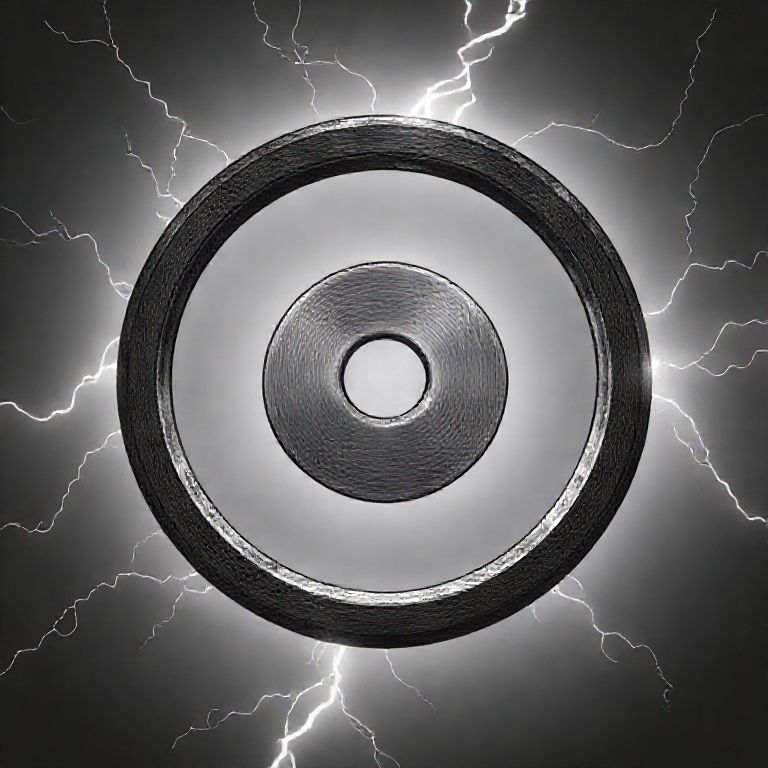 Ring with large disk in exact center of ring with small hole in center of disk.